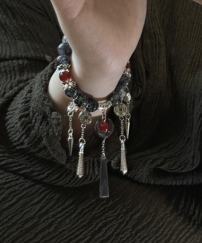 Bracelet à breloques décontracté en argent sterling noir et agate - Amawinc