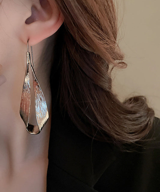 Boucles d'oreilles créoles décontractées en métal marron en forme de goutte d'eau et de feuille - Amawinc