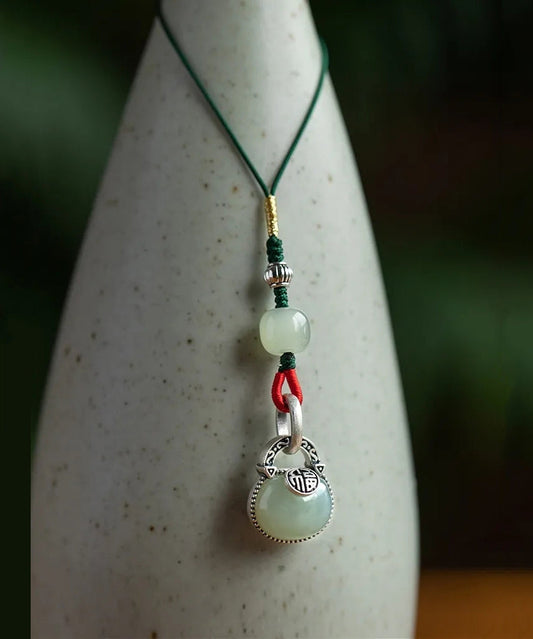 Chaînes de téléphone décontractées en argent sterling vert jade avec fermoir de sécurité - Amawinc