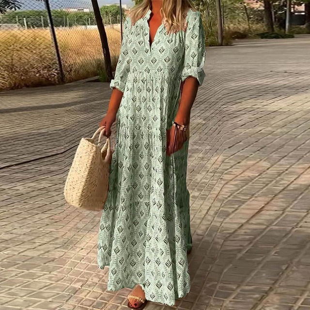 Hannah ® Casual V-Neck Long Sleeve Dress