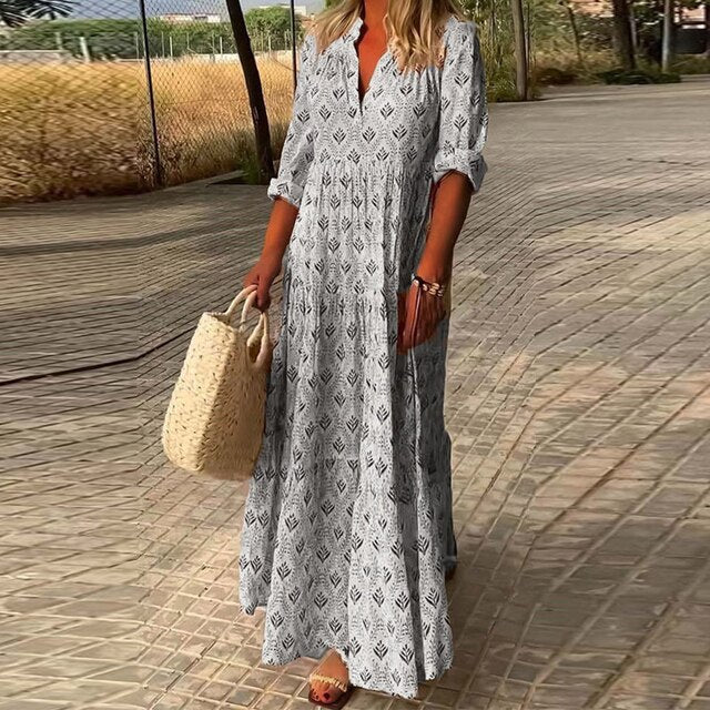 Hannah ® Casual V-Neck Long Sleeve Dress