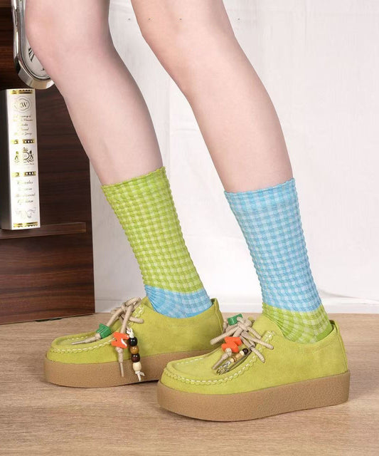 Chaussettes mi-mollet en coton à carreaux asymétriques et décontractées - Amawinc