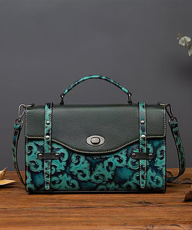 Sac messager décontracté vintage en cuir de veau gaufré vert - Amawinc