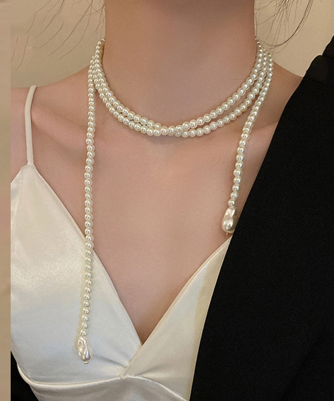Collier décontracté en alliage blanc avec perles graduées - Amawinc