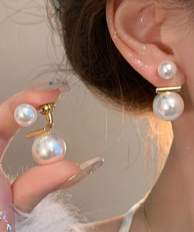 Boucles d'oreilles à tige décontractées en cuivre blanc avec perles surdorées - Amawinc