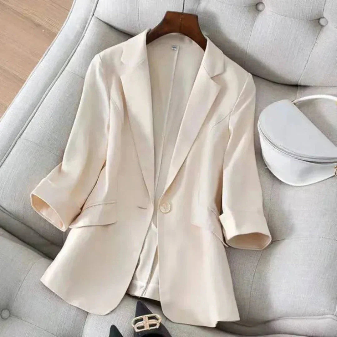 Cecile Blazer en Lin à Manches 3 sur 4 pour Femme Veste Légère Structurée Confortable Travail et Sorties