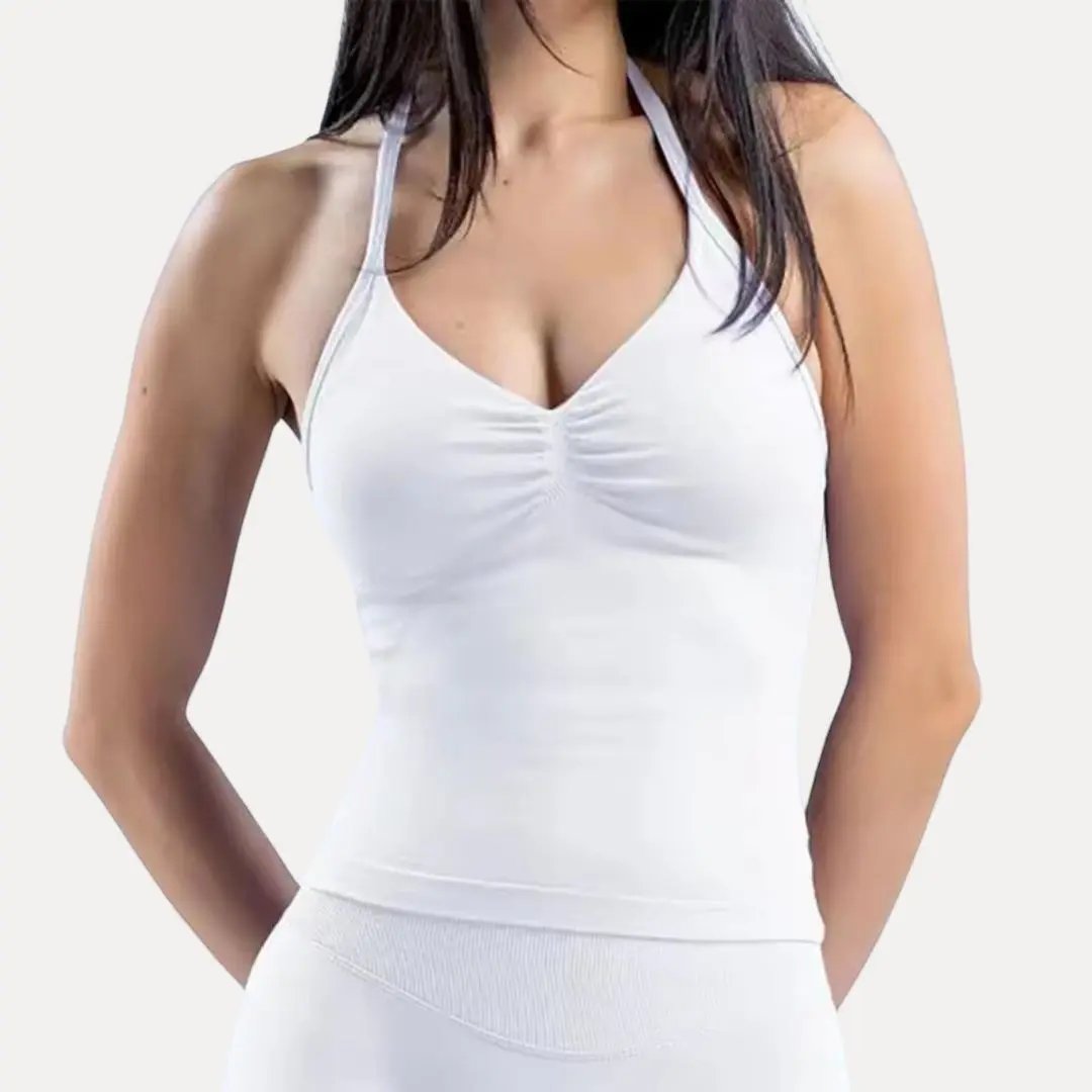 Celeste Débardeur Actif À Col Halter Froncé Devant Sans Couture Extensible Pour Soutien Confort