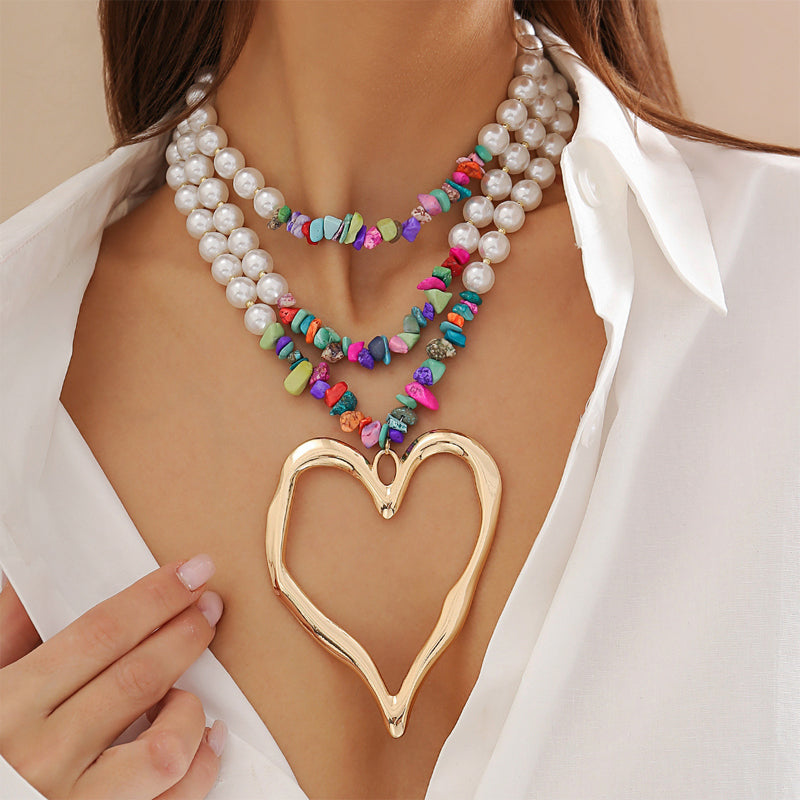 Collier Glamour Céleste Multicouches Avec Perles Fausses Brillantes Et Perles Colorées Turquoise Rubis Arc En Ciel Doré