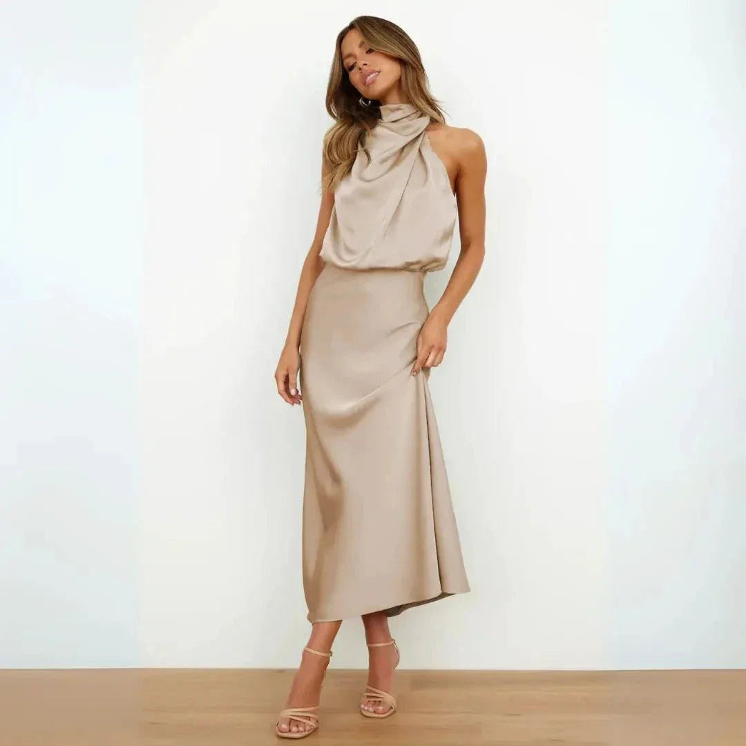 Robe Maxi Satin Halter Celestina Pour Mariages et Soirées Formelles Élégantes Waylynn