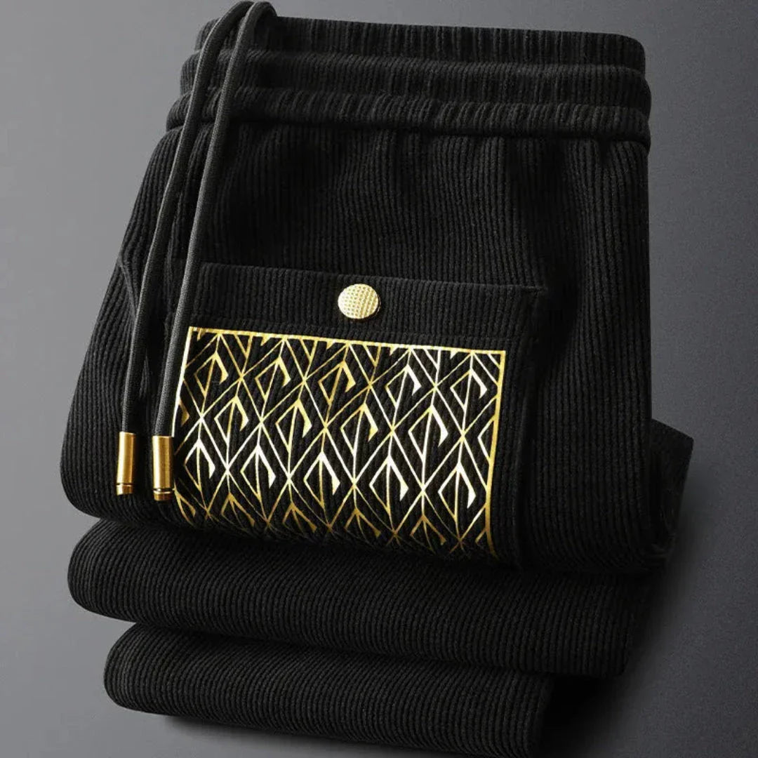 Pantalon Velours Côtelé Premium Charles Avec Taille À Cordon Réglable Et Poche Arrière Dorée