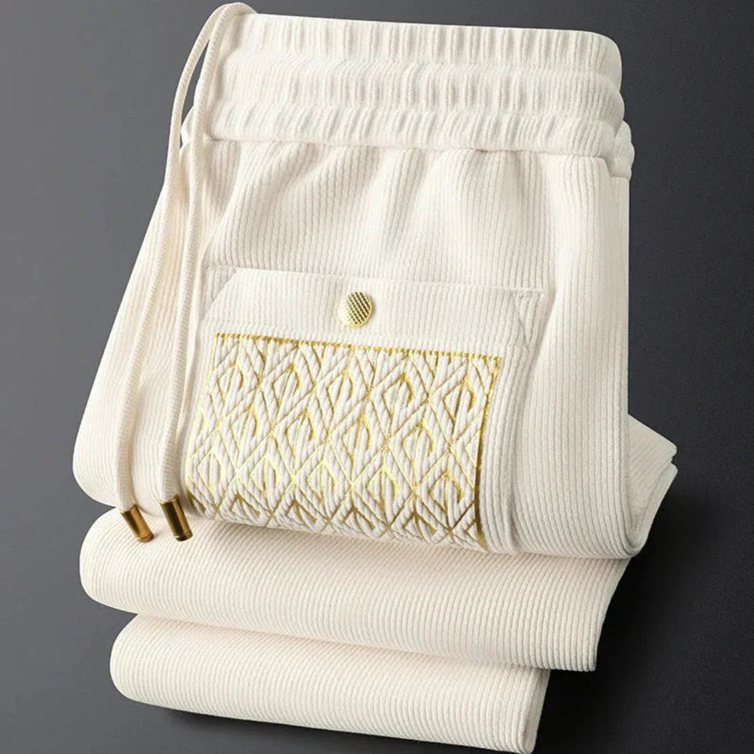 Pantalon Velours Côtelé Premium Charles Avec Taille À Cordon Réglable Et Poche Arrière Dorée