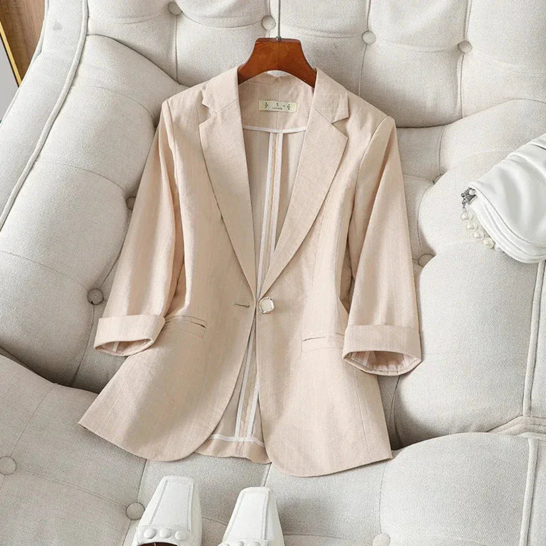 Blazer Léger En Lin Charlie Silhouette Tailorée Manches Retroussables Respirant Idéal Travail Et Week End