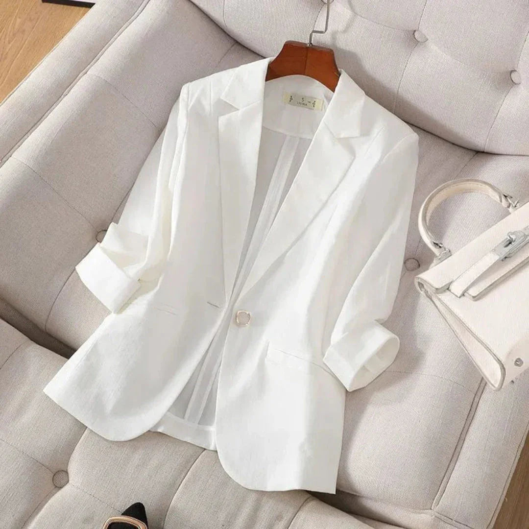 Blazer Léger En Lin Charlie Silhouette Tailorée Manches Retroussables Respirant Idéal Travail Et Week End