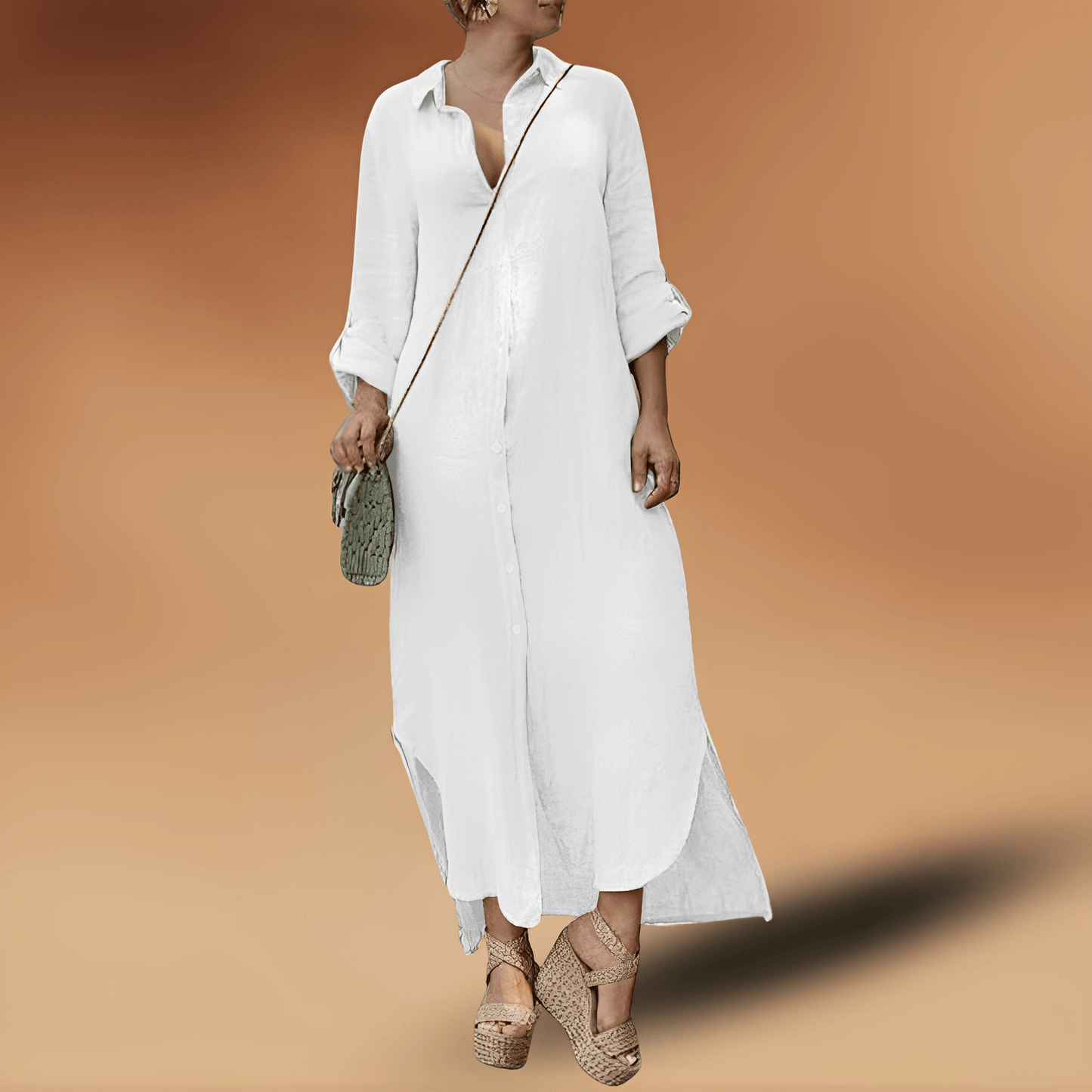 Elegantes Damen Leinenkleid mit langen Ärmeln