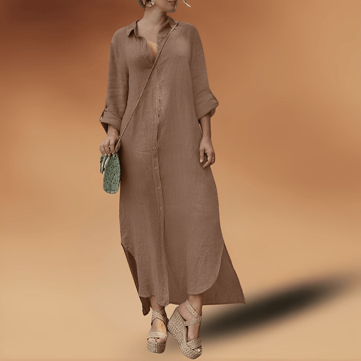 Elegantes Damen Leinenkleid mit langen Ärmeln