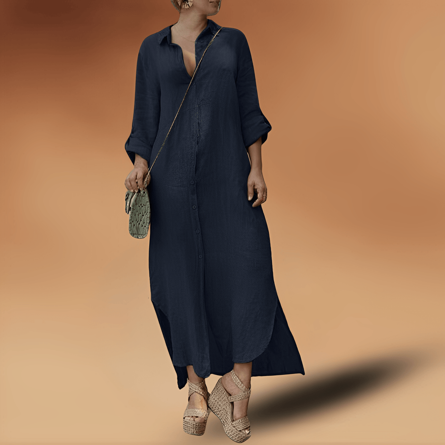 Elegantes Damen Leinenkleid mit langen Ärmeln