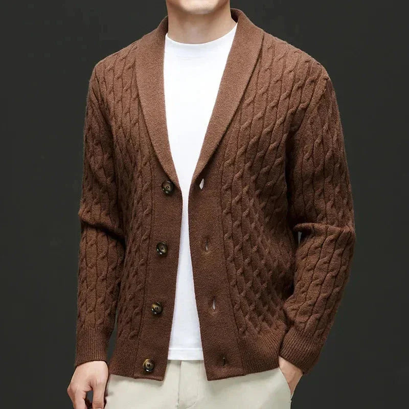Cardigan En Laine Mélange Col Châle Boutons Raffiné Et Respirant Pour Toutes Saisons