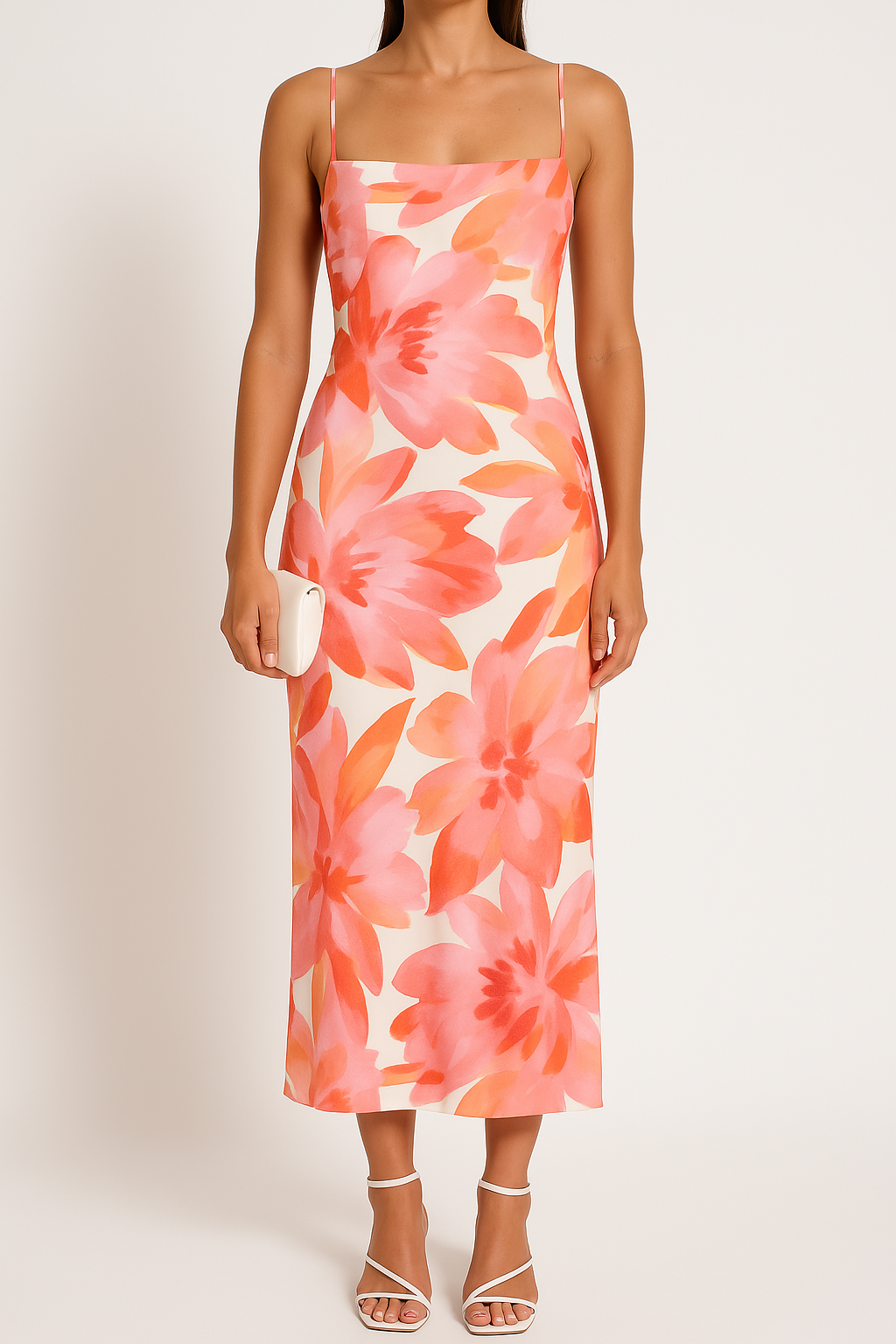 Robe Maxi Femme Coupe Moulante Bretelles Spaghetti Imprimé Floral Sans Manches Sophistiquée