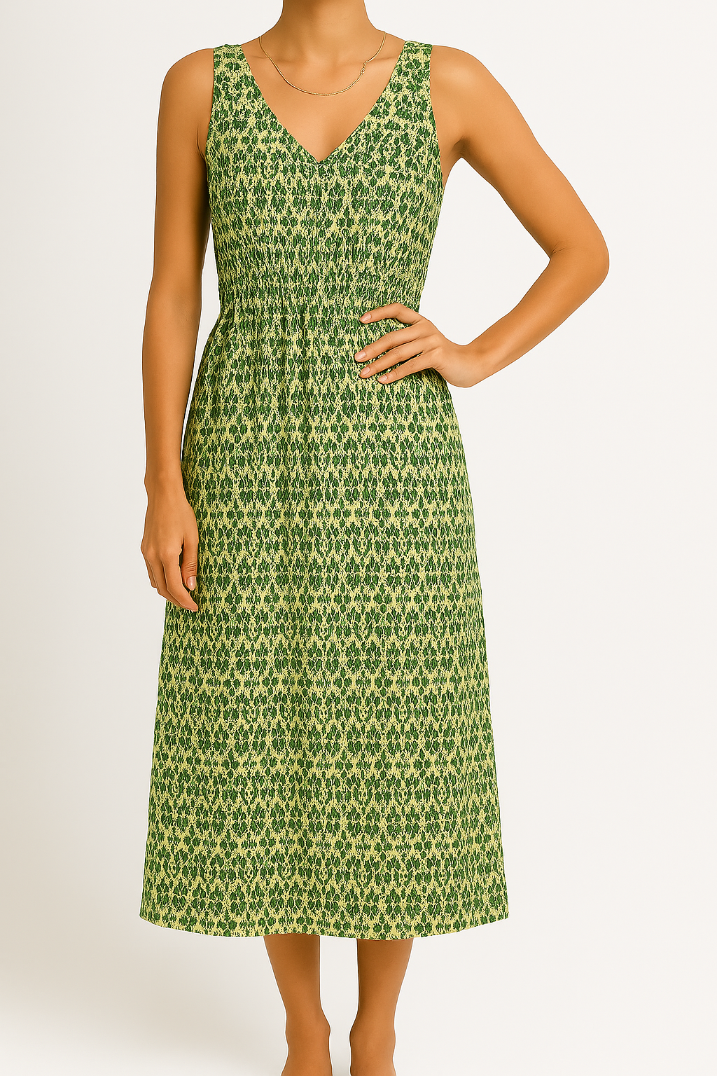 Robe Midi Femme Sans Manches Imprimé Bohème Décolleté En V Taille Ceinture Légère Et Aérée