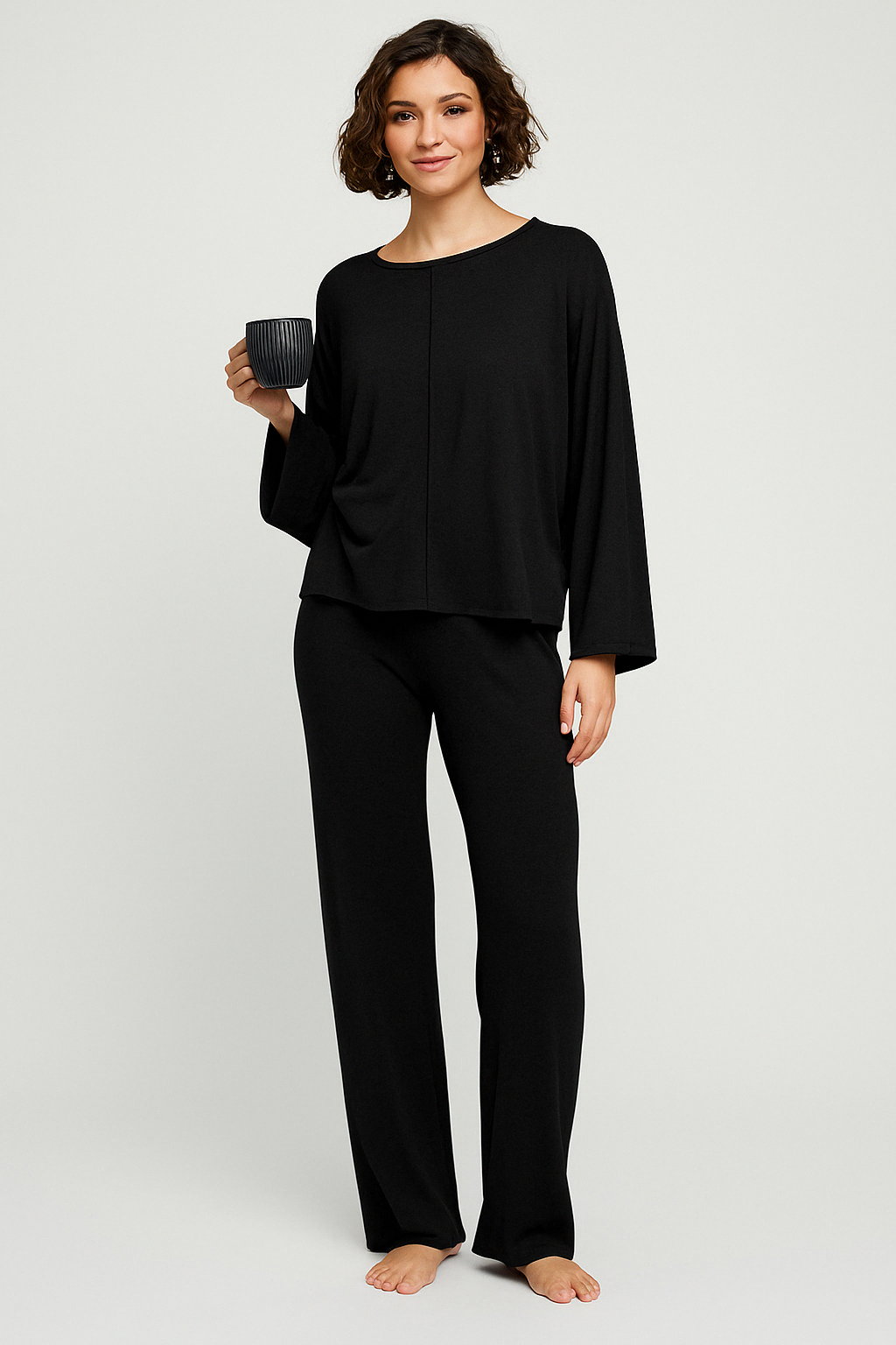 Ensemble De Loungewear Pour Femmes En Mélange De Coton Coupe Décontractée Manche Longue Pantalon Long