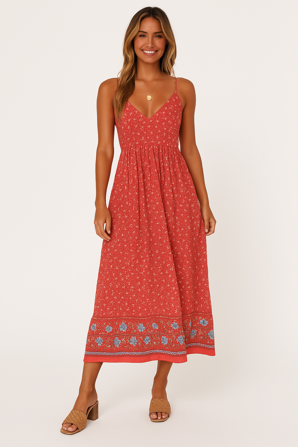 Robe Maxi pour Femme Boho Décolleté en V Légère Respirante Imprimé Floral Estival