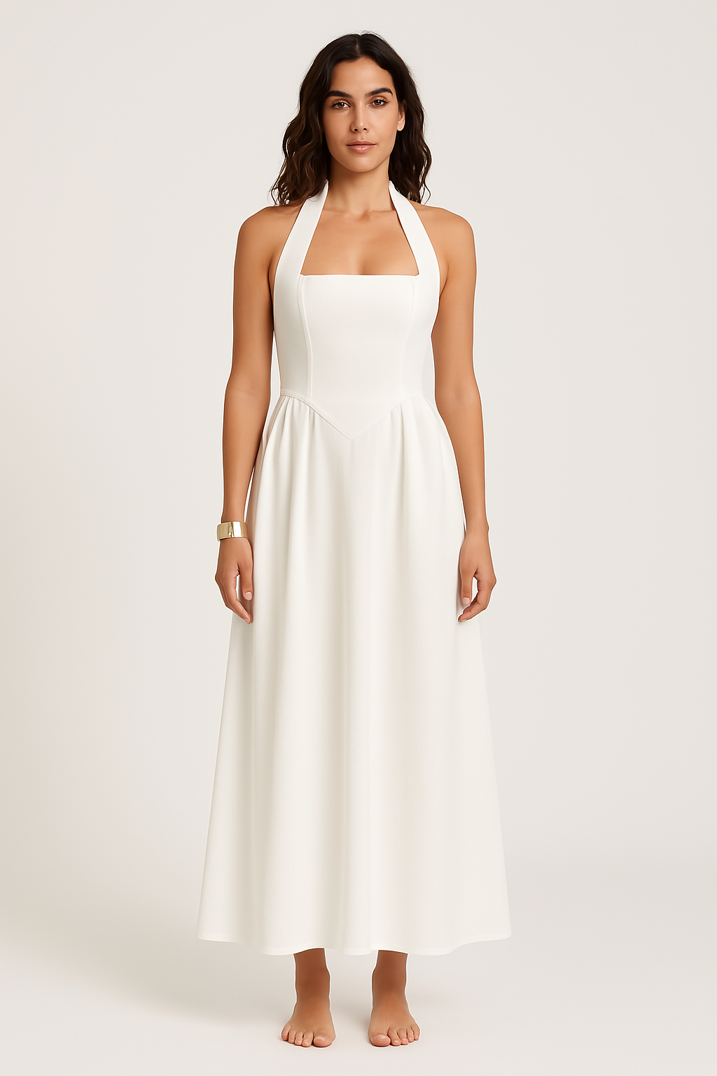 Robe Pour Femme Halterneck Maxi À Volants Dos Nu Élégante Et Légère Pour Événements