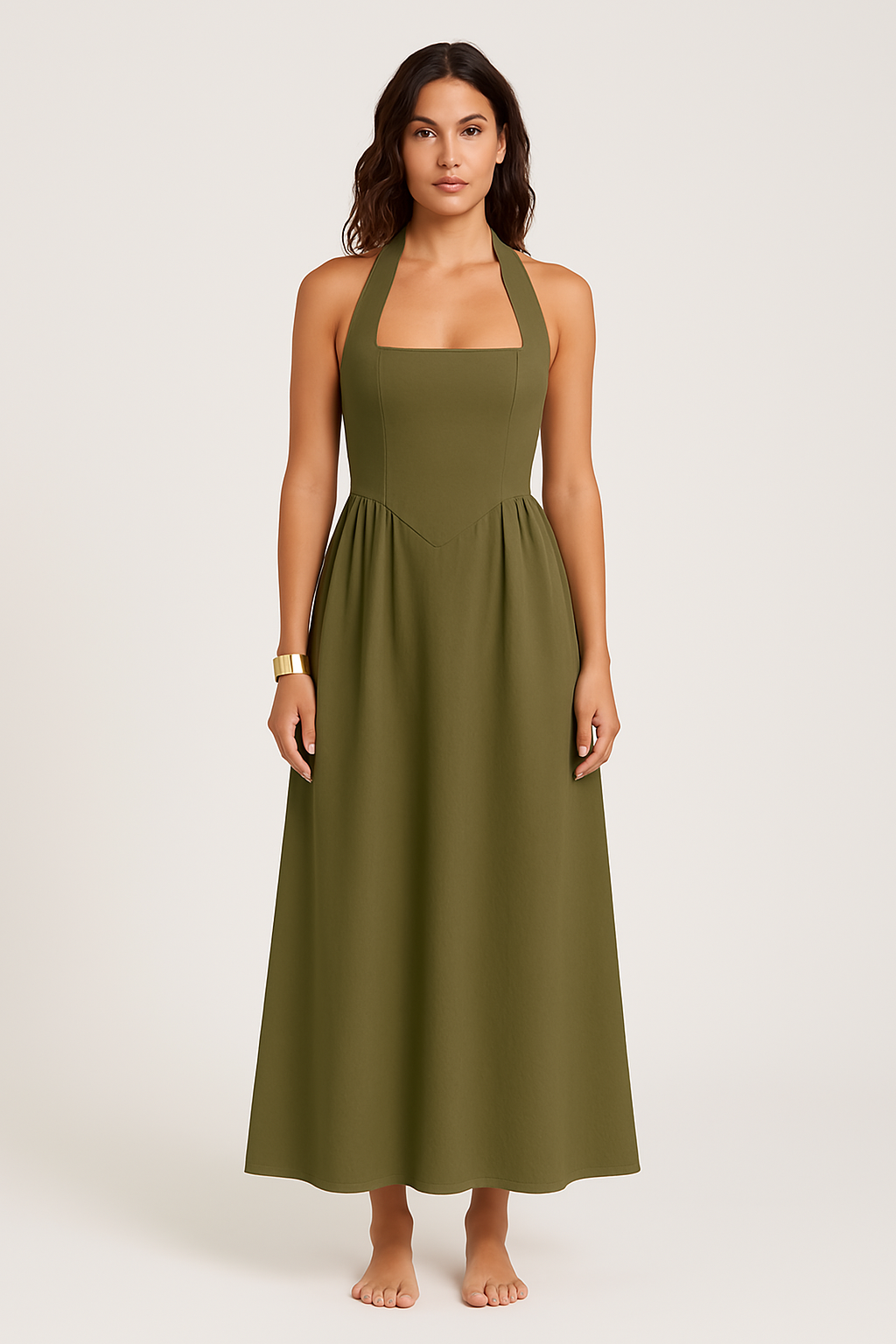 Robe Pour Femme Halterneck Maxi À Volants Dos Nu Élégante Et Légère Pour Événements