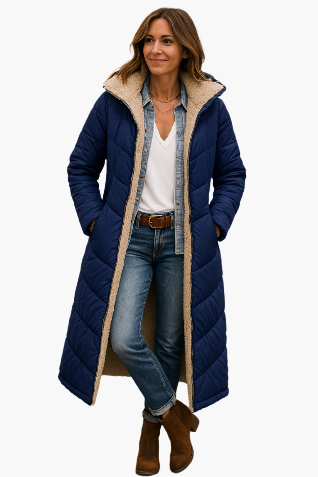 Manteau Doudoune Longue Matelassée Doublé Polaire Pour Femme Chaud Et Confortable