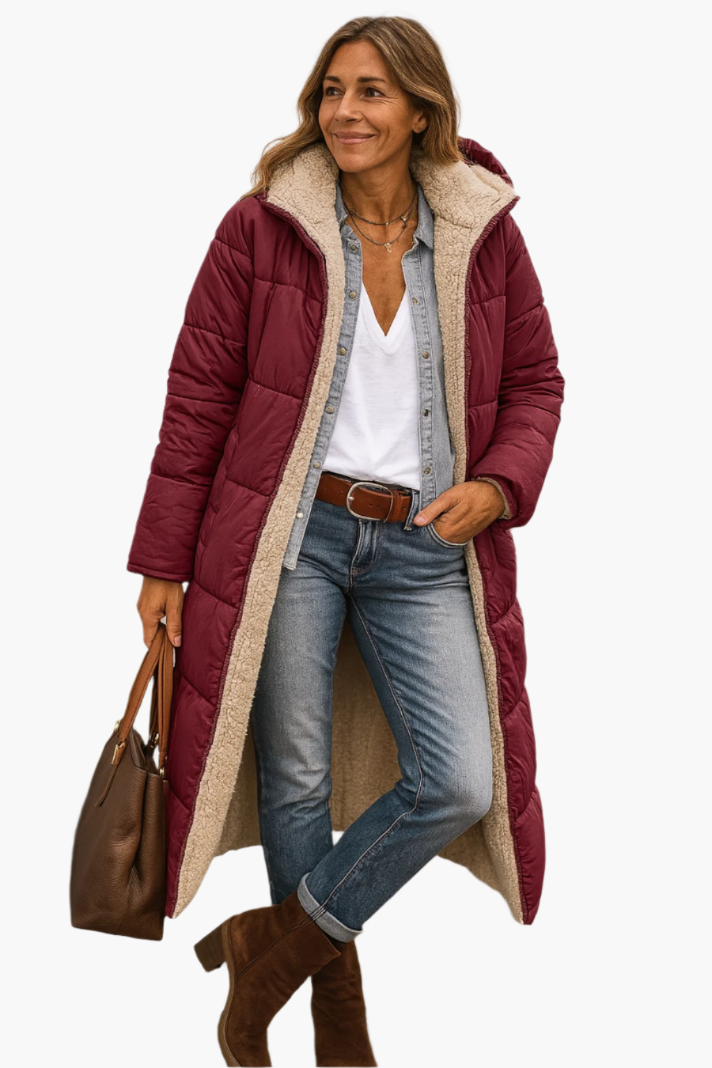 Manteau Doudoune Longue Matelassée Doublé Polaire Pour Femme Chaud Et Confortable