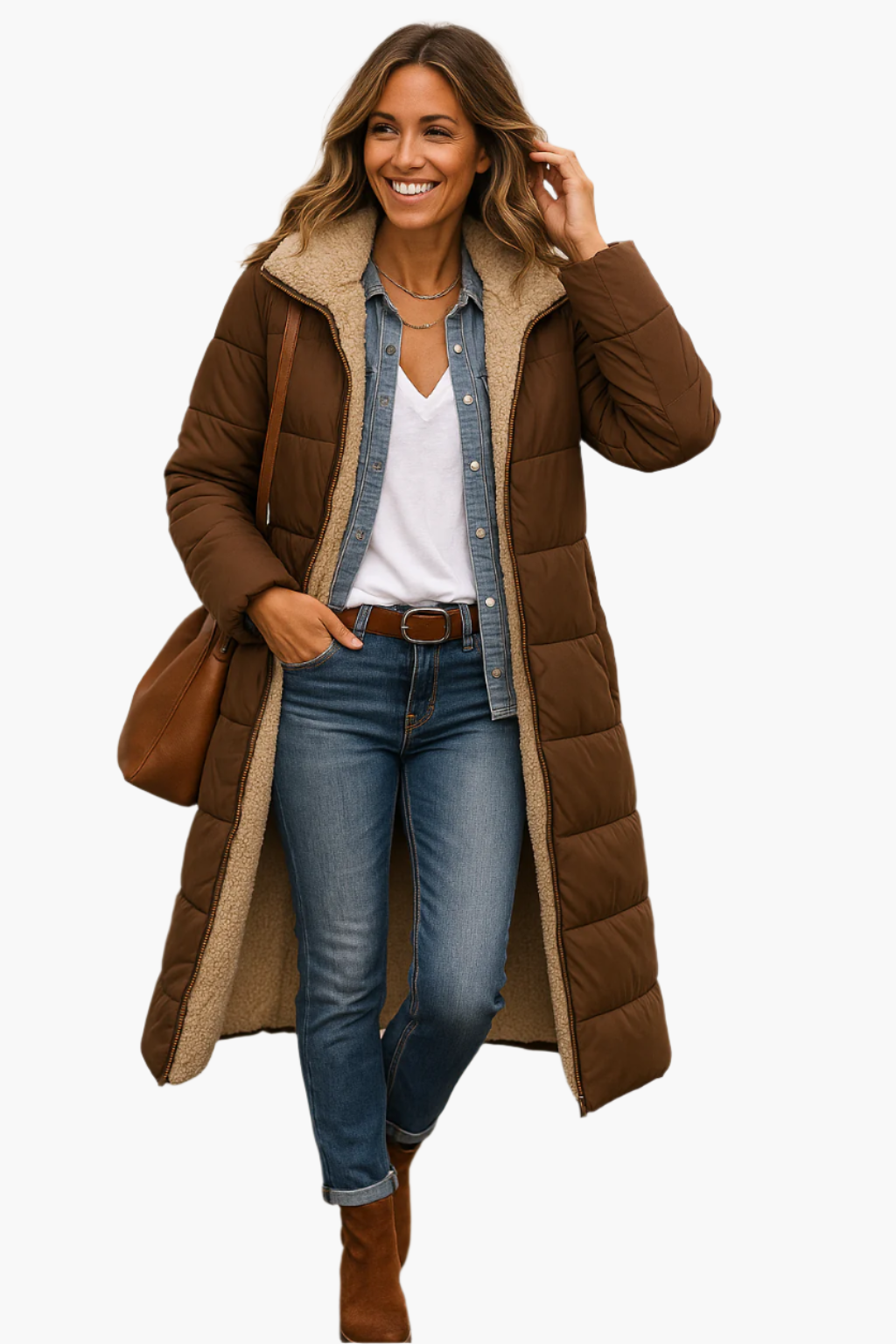 Manteau Doudoune Longue Matelassée Doublé Polaire Pour Femme Chaud Et Confortable