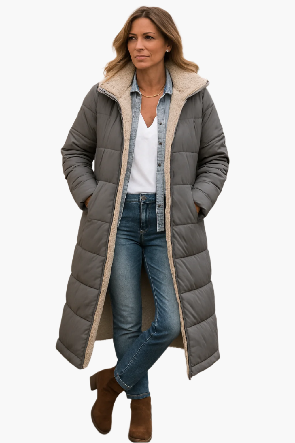 Manteau Long Pour Femme À Capuche Matelassé Pour Hiver Chaud Et Confortable Avec Doublure Tissu