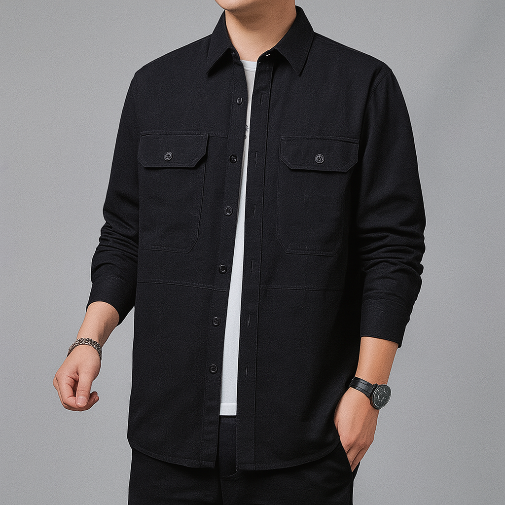 Takao Surchemise Utilitaire En Coton Léger Avec Poches Poitrine Doubles Boutonnage Complet Et Détails En Panneaux