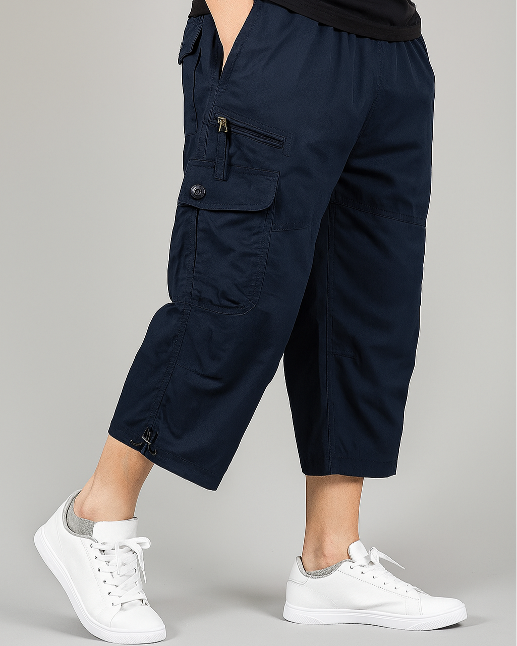 Terrain Shorts Cargo En Coton Lavé Doux, Coupe Décontractée Juste Sous Le Genou, Poches À Rabat