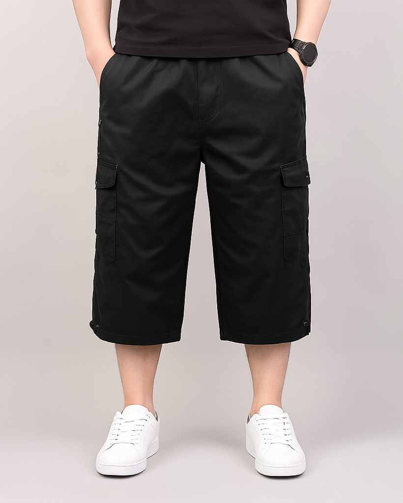 Terrain Shorts Cargo En Coton Lavé Doux, Coupe Décontractée Juste Sous Le Genou, Poches À Rabat