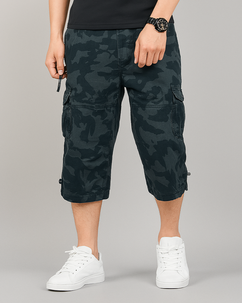 Terrain Shorts Cargo En Coton Lavé Doux, Coupe Décontractée Juste Sous Le Genou, Poches À Rabat