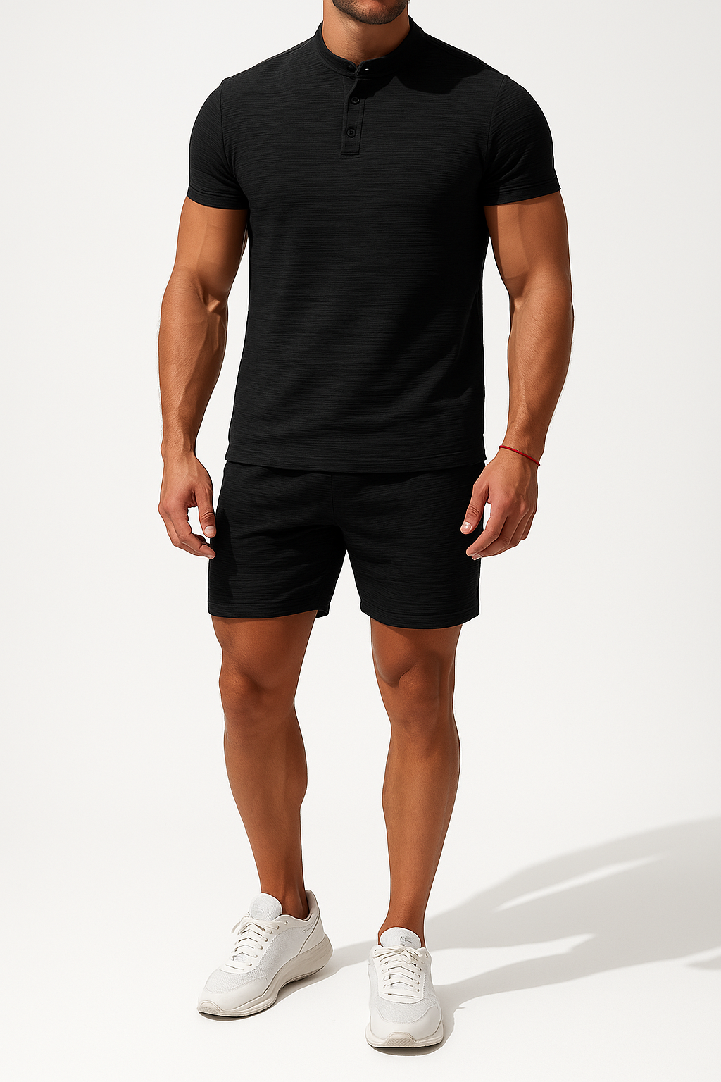 Ensemble T Shirt Henley Pour Homme Et Shorts En Mélange Coton Lin Coupe Décontractée Été Confortable