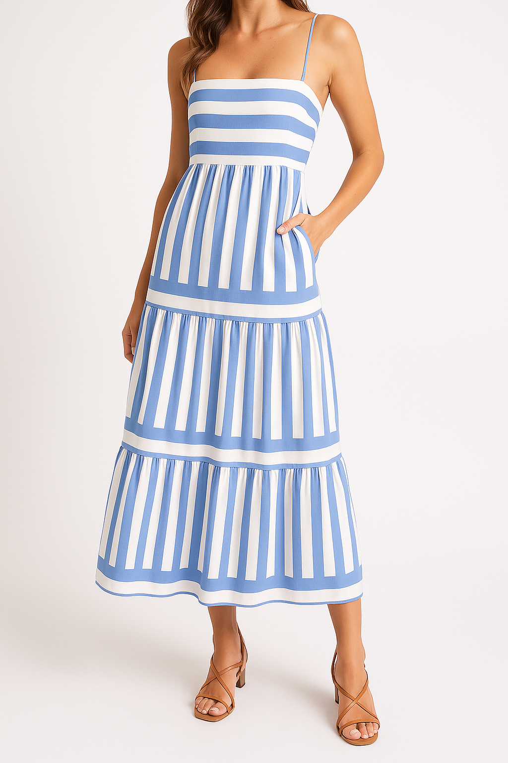 Robe Longue Été Pour Femme À Coupe Aline Rayures À Étages En Coton Mélangé Maxi Décontractée Pour Vacances