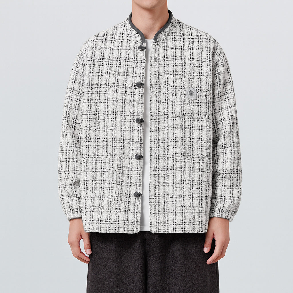 Veste Tweed Akira Inspirée Est Asiatique Silhouette Boxy Noeuds Pankou Avec Textures Riches
