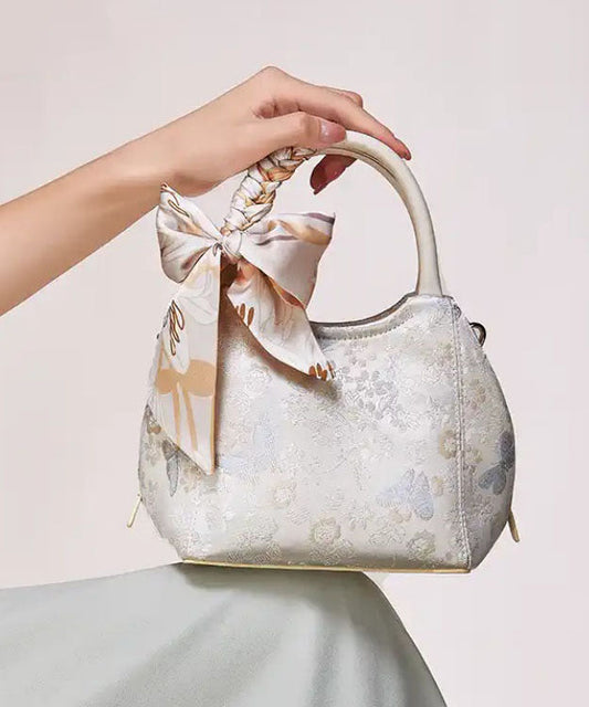 Sac fourre-tout chic en coton jacquard beige avec nœud - Amawinc