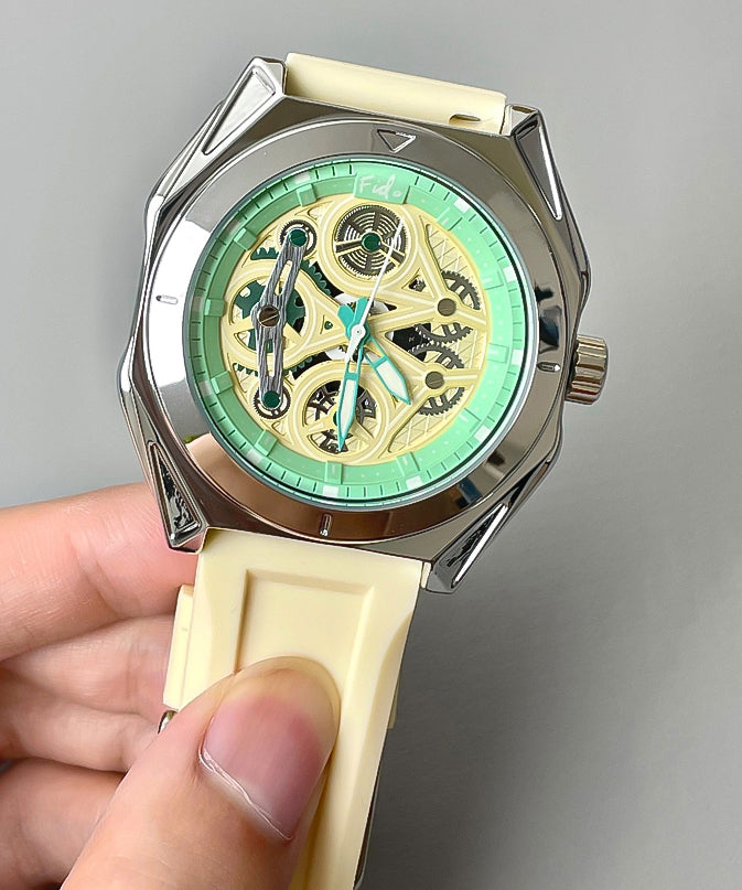 Montres chics beiges en caoutchouc de silicone et cristal saphir étanches - Amawinc
