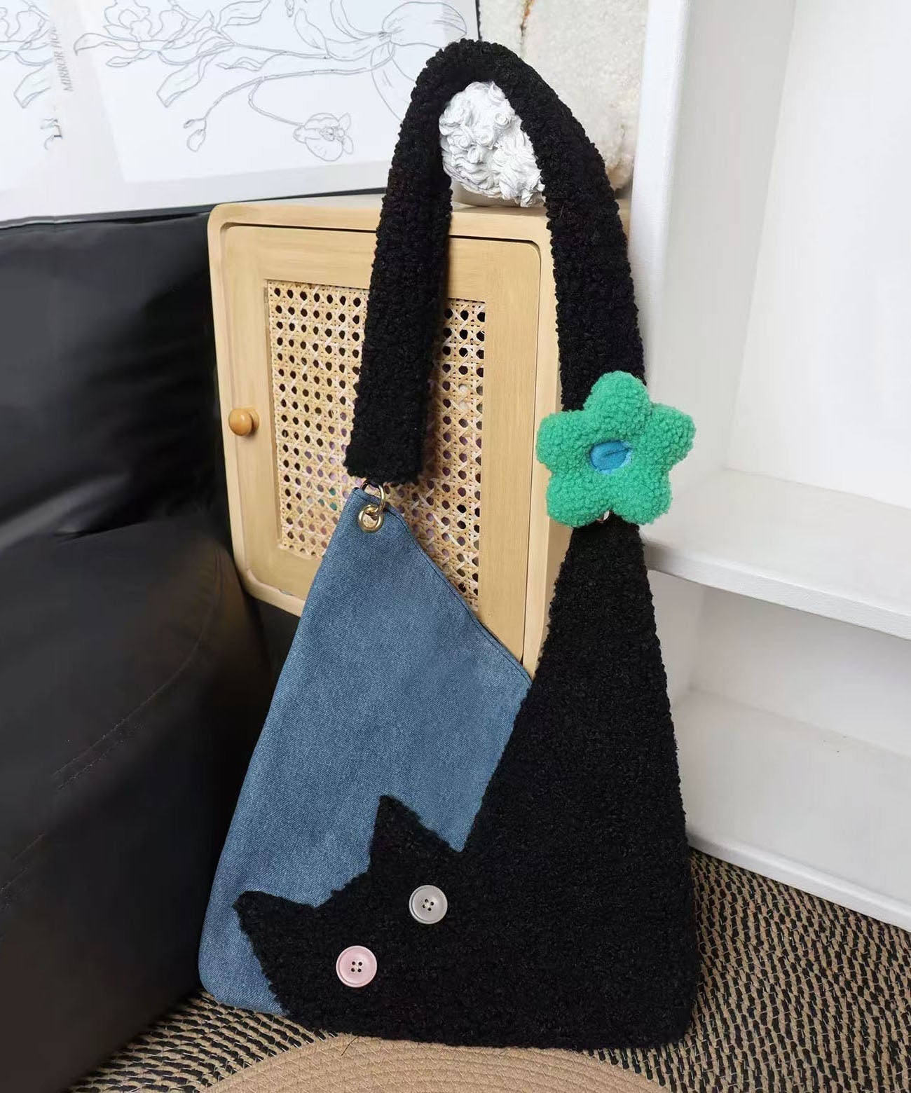 Sacs à bandoulière chics à motif patchwork de fleurs et de chats noirs - Amawinc