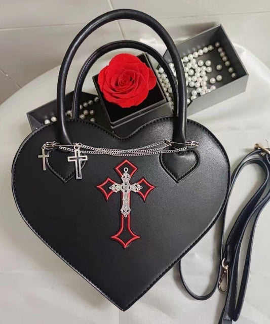 Sac fourre-tout chic en similicuir noir avec chaîne en forme d'amour - Amawinc