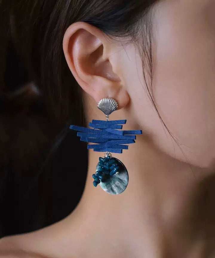 Boucles d'oreilles pendantes asymétriques chics en argent sterling bleu - Amawinc