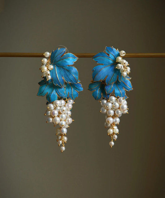 Boucles d'oreilles à tige chics en argent sterling bleu surdoré avec glaçage goutte à goutte de raisin - Amawinc