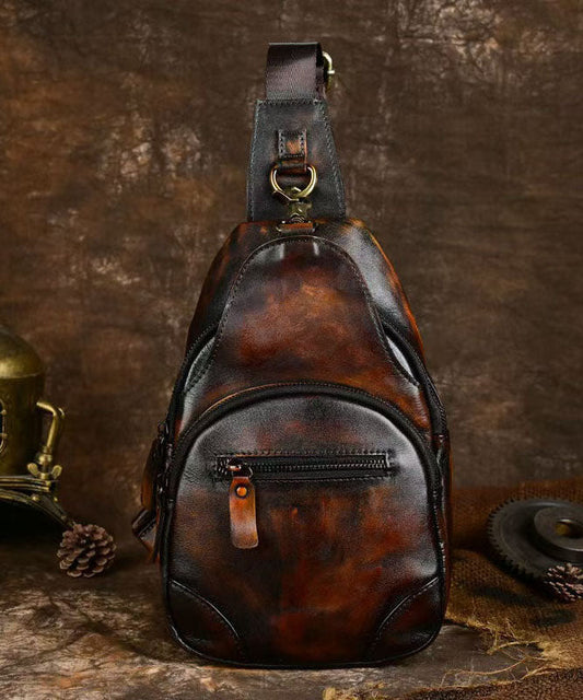 Sac à dos pour homme en cuir de veau marron chic et polyvalent - Amawinc