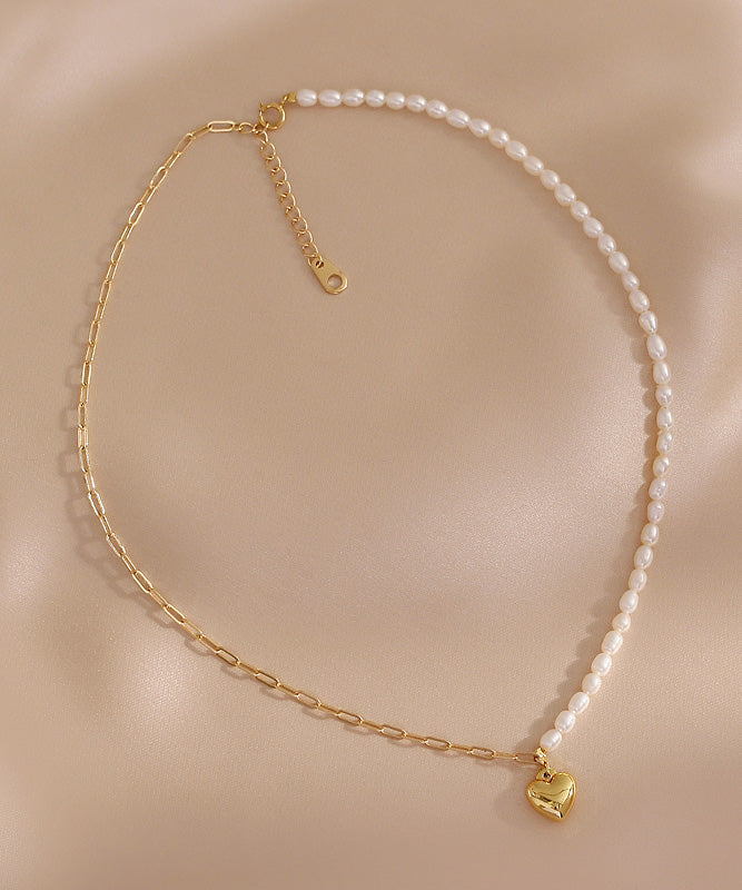 Collier pendentif asymétrique en or 14 carats avec perles et patchwork chic et colorblock - Amawinc
