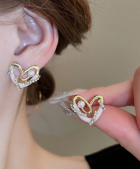 Boucles d'oreilles à tige chics en alliage de zircons colorés avec perles et glaçage goutte à goutte - Amawinc