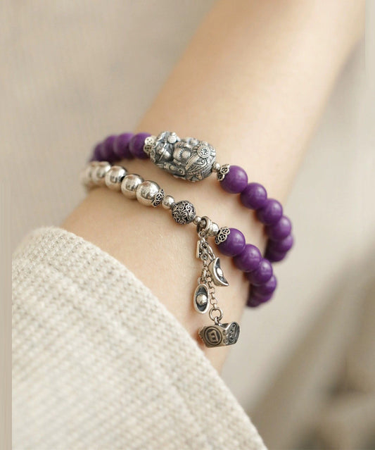 Bracelet à breloques chic en argent sterling colorblock et perles Thriving Business - Amawinc