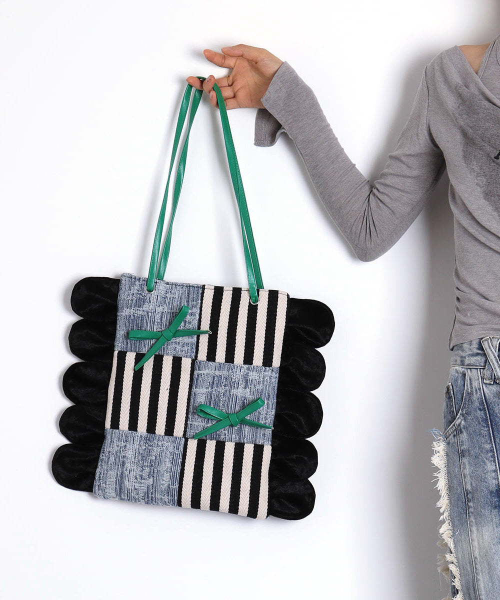 Sacs à bandoulière en coton rayé patchwork bleu denim chic - Amawinc