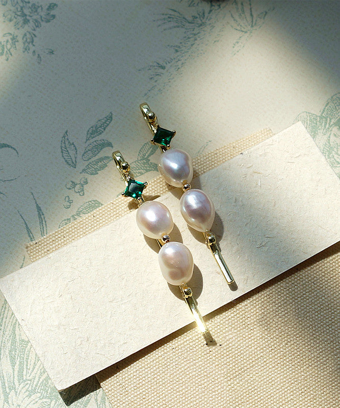 Paire d'épingles à cheveux chics en alliage d'or, zircon, perle, émeraude - Amawinc
